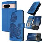 For Google Pixel 8a Datura Flower Embossed Flip Leather Phone Case(Blue) - 1