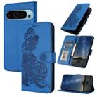 For Google Pixel 9 Pro Datura Flower Embossed Flip Leather Phone Case(Blue) - 1