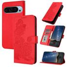 For Google Pixel 9 Pro Datura Flower Embossed Flip Leather Phone Case(Red) - 1