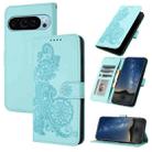 For Google Pixel 9 Pro Datura Flower Embossed Flip Leather Phone Case(Light blue) - 1