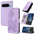 For Google Pixel 9 Pro Datura Flower Embossed Flip Leather Phone Case(Purple) - 1