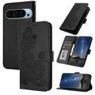 For Google Pixel 9 Pro Datura Flower Embossed Flip Leather Phone Case(Black) - 1