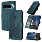 For Google Pixel 9 Pro Datura Flower Embossed Flip Leather Phone Case(Dark Green) - 1