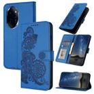 For Honor 100 Pro Datura Flower Embossed Flip Leather Phone Case(Blue) - 1