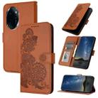 For Honor 100 Pro Datura Flower Embossed Flip Leather Phone Case(Brown) - 1