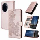 For Honor 100 Pro Datura Flower Embossed Flip Leather Phone Case(Rose Gold) - 1