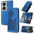 For Honor X7b Datura Flower Embossed Flip Leather Phone Case(Blue) - 1