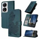 For Honor X7b Datura Flower Embossed Flip Leather Phone Case(Dark Green) - 1