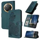 For Honor X9c Global Datura Flower Embossed Flip Leather Phone Case(Dark Green) - 1