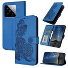 For Xiaomi 14 Datura Flower Embossed Flip Leather Phone Case(Blue) - 1