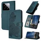 For Xiaomi 14 Datura Flower Embossed Flip Leather Phone Case(Dark Green) - 1