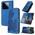 For Xiaomi 14 Pro Datura Flower Embossed Flip Leather Phone Case(Blue) - 1