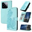 For Xiaomi 14 Pro Datura Flower Embossed Flip Leather Phone Case(Light blue) - 1