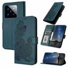 For Xiaomi 14 Pro Datura Flower Embossed Flip Leather Phone Case(Dark Green) - 1