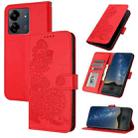 For Xiaomi Redmi 13C Datura Flower Embossed Flip Leather Phone Case(Red) - 1