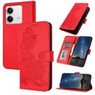 For Xiaomi Redmi Note 13 4G Datura Flower Embossed Flip Leather Phone Case(Red) - 1