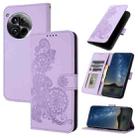 For OnePlus 12 Datura Flower Embossed Flip Leather Phone Case(Purple) - 1