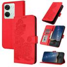 For OnePlus Ace 2V Datura Flower Embossed Flip Leather Phone Case(Red) - 1