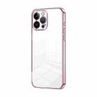 For iPhone 13 Pro Max Transparent Plating Fine Hole Phone Case(Pink) - 1