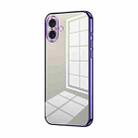 For iPhone 16 Plus Transparent Plating Fine Hole Phone Case(Purple) - 1