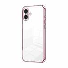 For iPhone 16 Plus Transparent Plating Fine Hole Phone Case(Pink) - 1