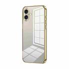 For iPhone 16 Plus Transparent Plating Fine Hole Phone Case(Gold) - 1