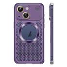 For iPhone 14 Plus Spring Buckle MagSafe Magnetic Metal Aromatherapy Phone Case(Purple) - 1