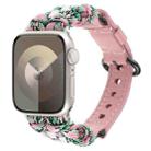 For Apple Watch Series 9 45mm Paracord Genuine Leather Watch Band(Pink Camo) - 1