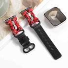 For Apple Watch Series 9 45mm Paracord Genuine Leather Watch Band(Black Red Camo) - 2
