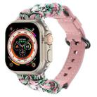 For Apple Watch Ultra 2 49mm Paracord Genuine Leather Watch Band(Pink Camo) - 1