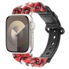 For Apple Watch Series 9 41mm Paracord Genuine Leather Watch Band(Black Red Camo) - 1