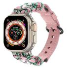 For Apple Watch Ultra 49mm Paracord Genuine Leather Watch Band(Pink Camo) - 1