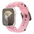 For Apple Watch SE 2023 44mm Plain Paracord Genuine Leather Watch Band(Pink) - 1