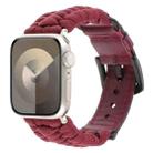 For Apple Watch SE 2023 44mm Plain Paracord Genuine Leather Watch Band(Wine Red) - 1