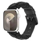 For Apple Watch SE 2023 44mm Plain Paracord Genuine Leather Watch Band(Black) - 1