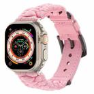 For Apple Watch Ultra 2 49mm Plain Paracord Genuine Leather Watch Band(Pink) - 1