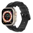 For Apple Watch Ultra 2 49mm Plain Paracord Genuine Leather Watch Band(Black) - 1