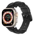 For Apple Watch Ultra 49mm Plain Paracord Genuine Leather Watch Band(Black) - 1