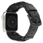 For Apple Watch Series 7 45mm Plain Paracord Genuine Leather Watch Band(Black) - 4