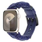For Apple Watch SE 44mm Plain Paracord Genuine Leather Watch Band(Royal Blue) - 1