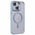 For iPhone 15 Plus Invisible Lens Holder PC + TPU Frosted MagSafe Phone Case(Blue) - 1