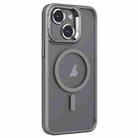 For iPhone 15 Invisible Lens Holder PC + TPU Frosted MagSafe Phone Case(Gray) - 1