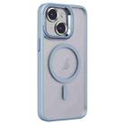 For iPhone 15 Invisible Lens Holder PC + TPU Frosted MagSafe Phone Case(Blue) - 1