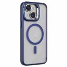 For iPhone 15 Invisible Lens Holder PC + TPU Frosted MagSafe Phone Case(Dark Blue) - 1