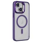 For iPhone 15 Invisible Lens Holder PC + TPU Frosted MagSafe Phone Case(Purple) - 1