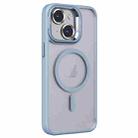 For iPhone 14 Plus Invisible Lens Holder PC + TPU Frosted MagSafe Phone Case(Blue) - 1