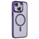 For iPhone 14 Plus Invisible Lens Holder PC + TPU Frosted MagSafe Phone Case(Purple) - 1