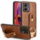 For Motorola Moto G84 5G Wristband Leather Back Phone Case(Brown) - 1