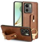 For Motorola Edge 40 Wristband Leather Back Phone Case(Brown) - 1