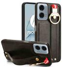 For Motorola Moto G Power 2024 Wristband Leather Back Phone Case(Black) - 1